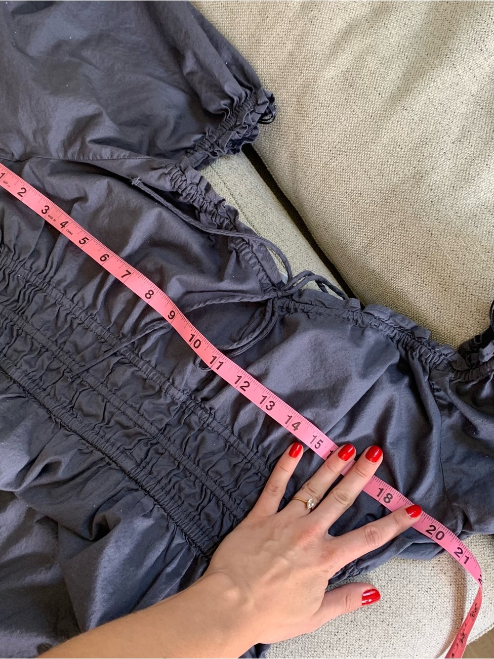 Old Navy Slate Blue Smocked Midi Dress with Puff Sleeves - Picture 6 of 8